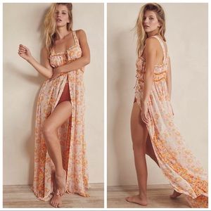 Free People Intimately Dance With Me Georgette Floral Maxi Dress In Ivory Combo